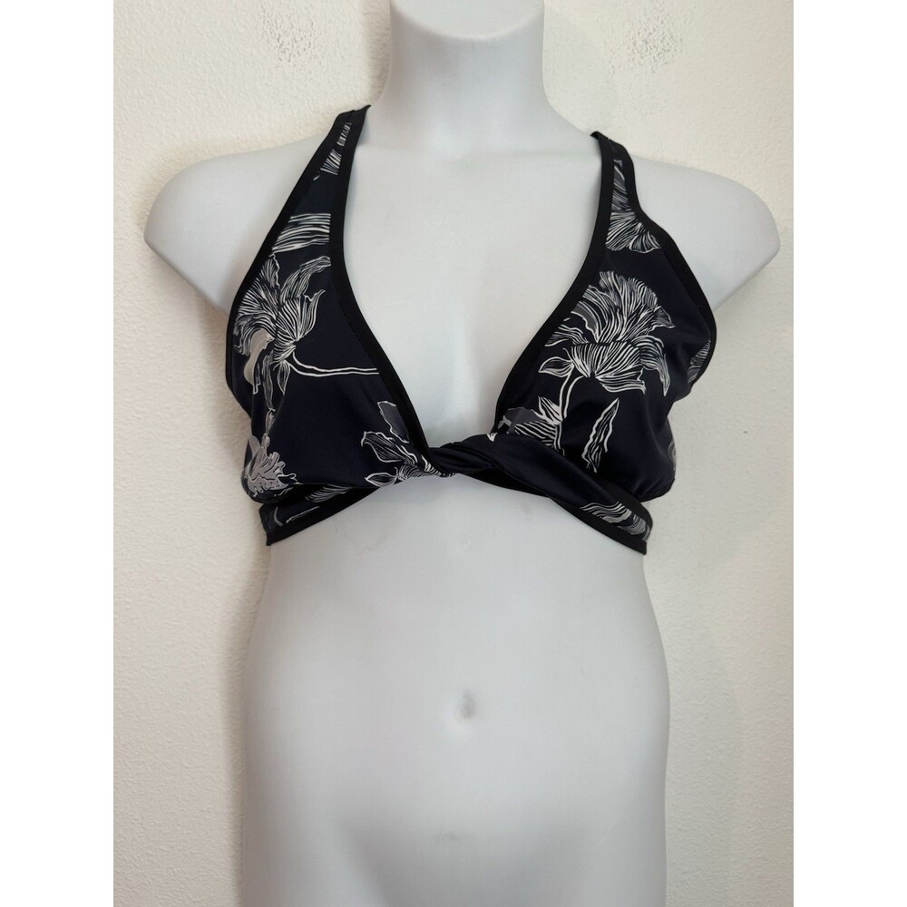 ATHLETA Swimsuit Bikini Top Wrap Around Tie Fiore Floral Women’s Large Black